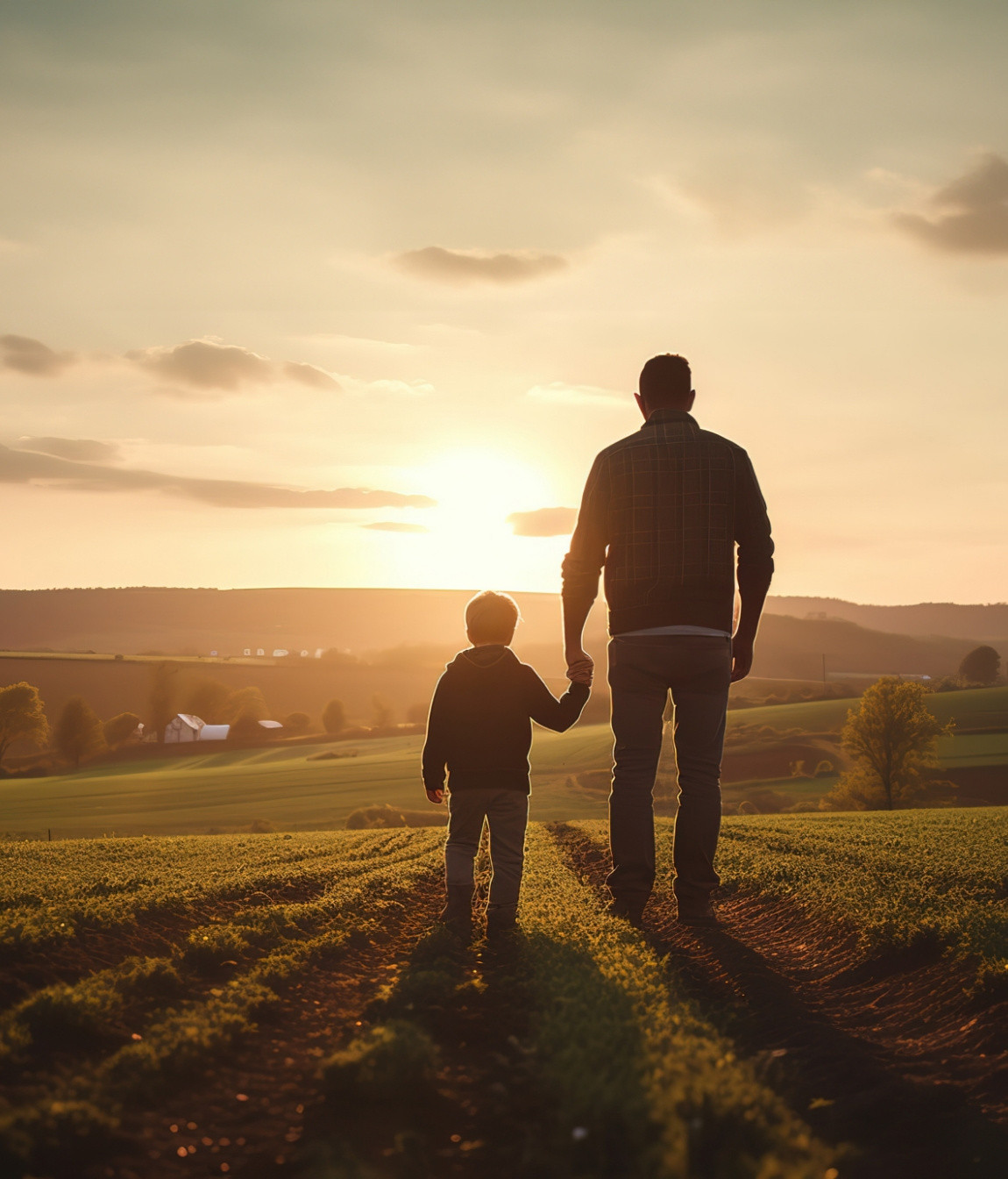 Father and son looking over their farm